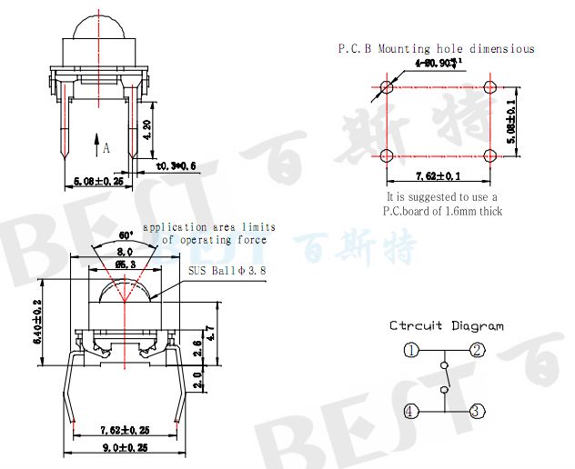 轻触开关TS-6004参考图纸