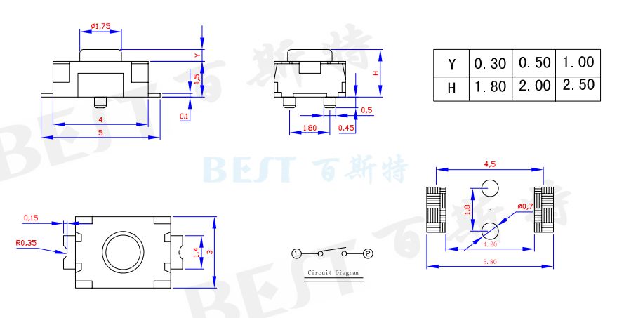 轻触开关TS-1185E参考图纸