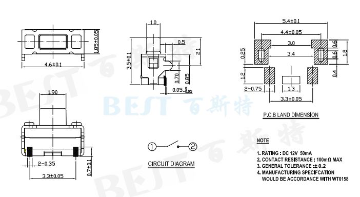 轻触开关TS-1111C参考图纸