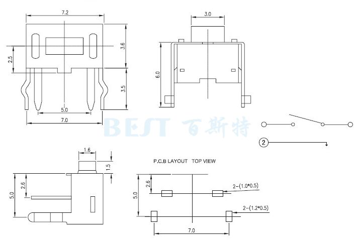 轻触开关TS-1101G参考图纸