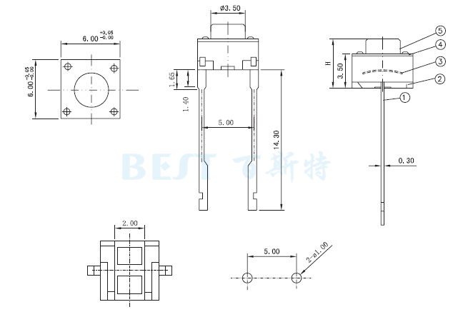 轻触开关6*6_TS-1109D_参考图纸