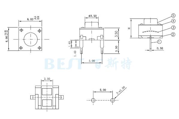 轻触开关6*6_TS-1109E_参考图纸