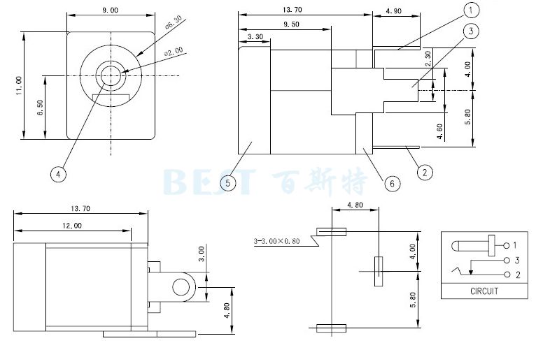 DC013A电源插座参考图纸