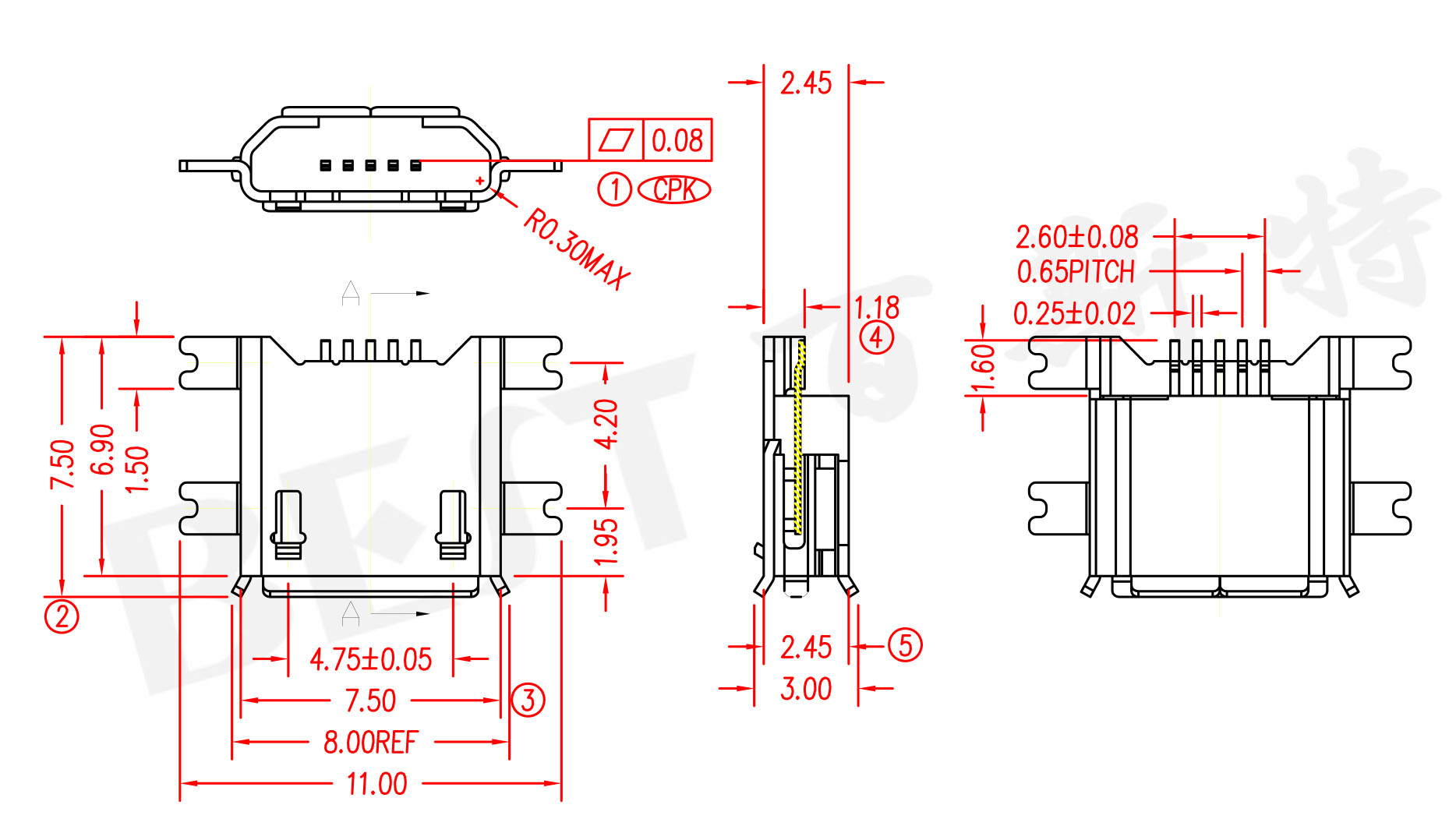 USB插座USB-MC-001-07参考图纸