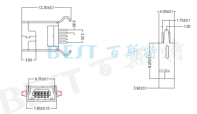 usb插座_USB-4T-05_参考图纸