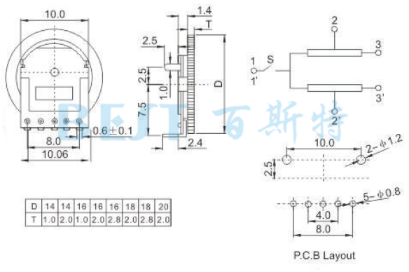 电位器WH180-2参考图纸