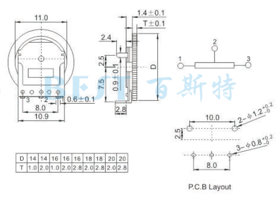 拨盘电位器WH180-1参考图纸