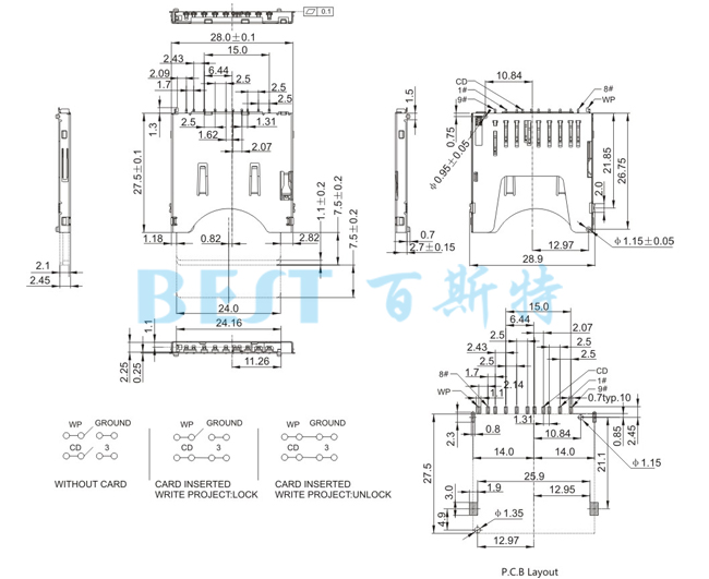 SD卡座SD-SQ-15A参考图纸