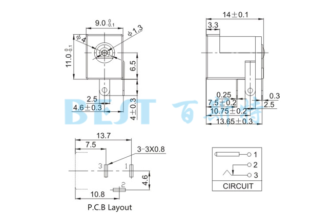 DC插座DC-005C参考图纸