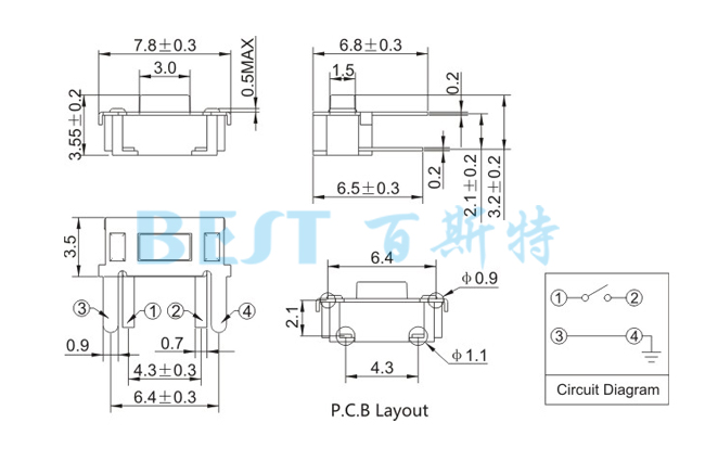  轻触开关TS-1188A参考图纸