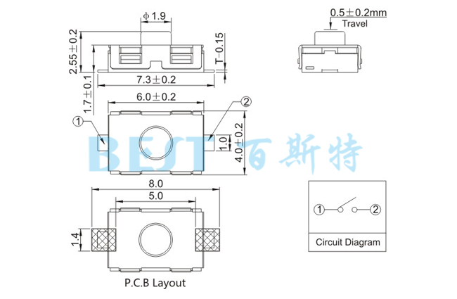 轻触开关TS-1181GJ参考图纸