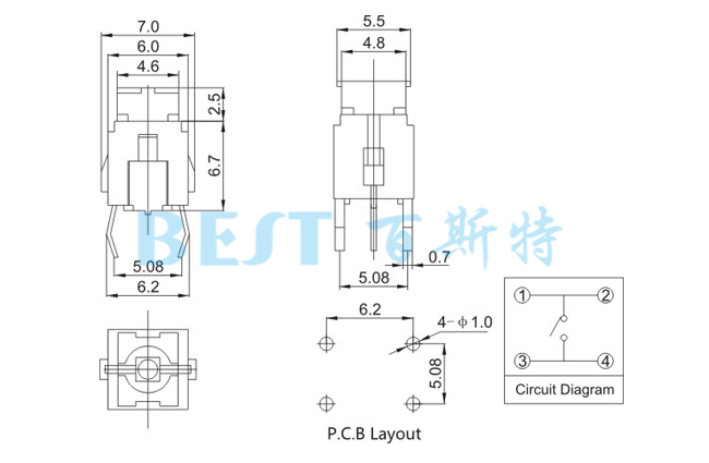 轻触开关TS-1191参考图纸