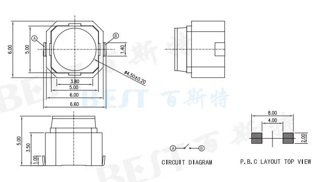 贴片轻触开关6*6_TS-0603_参考图纸