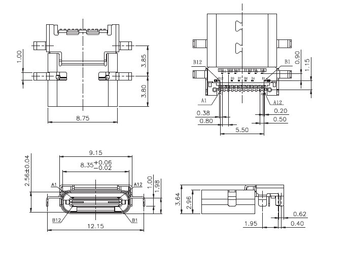 USB插座USB-C-03_参考图纸