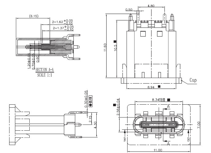 USB插座USB-C-02_参考图纸